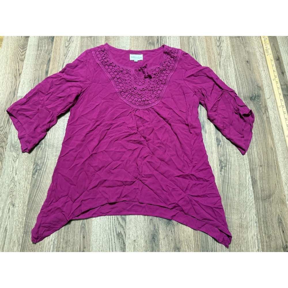 Millenium Blouse, Women's Size Medium, Purple,‎ 3/4 Sleeve Shirt